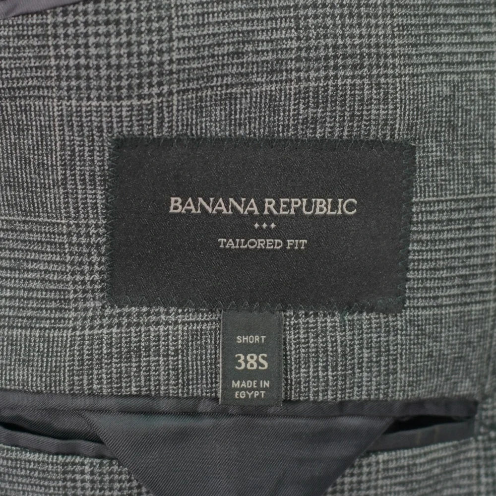 Banana Republic Tailored Fit Men's Wool Blend Plaid Gray Blazer 36S Tagged‎ 38S